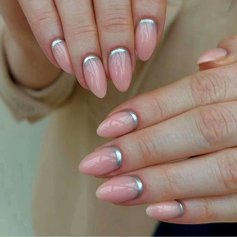 24pcs Long gradient nude false nail with glue simple artifical press on nails acrylic nails natural stick on nails set