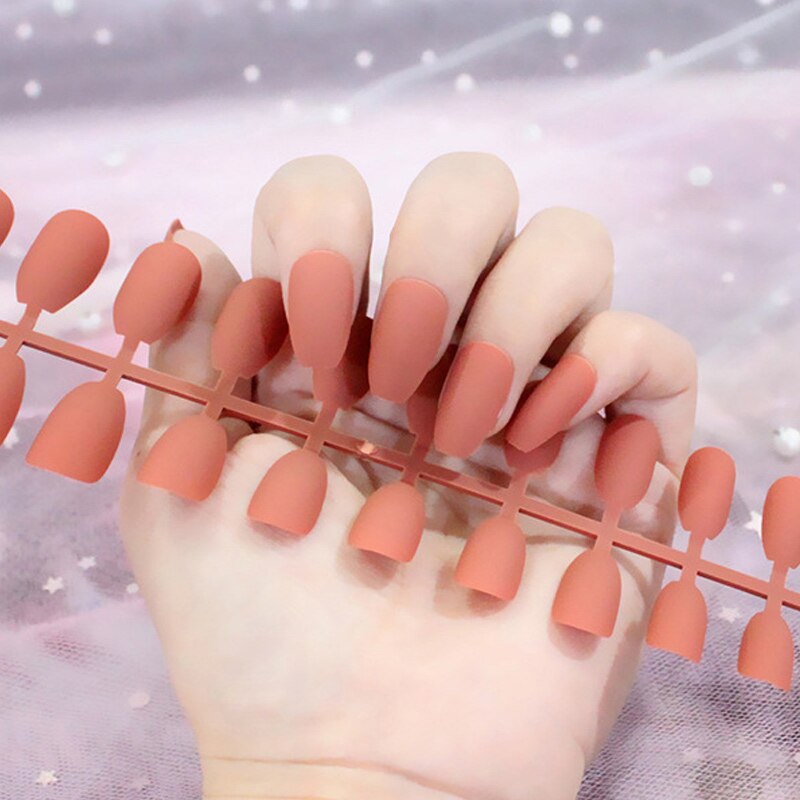 24Pcs/Sheet Matte Fake Nails Full Cover Ballet Fake Nail Elegant Solid Color Long Coffin False Nails Art Artificial Fingernails