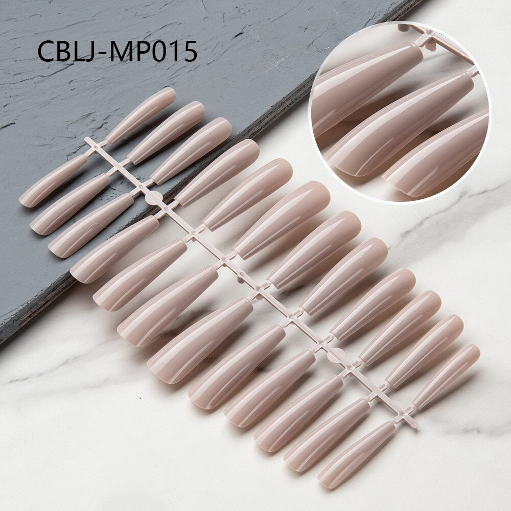 24pcs Super Long French False Nails Full Cover Coffin Ballerina Nail Tips Removable Gradient Pure Color Design Press on Nails