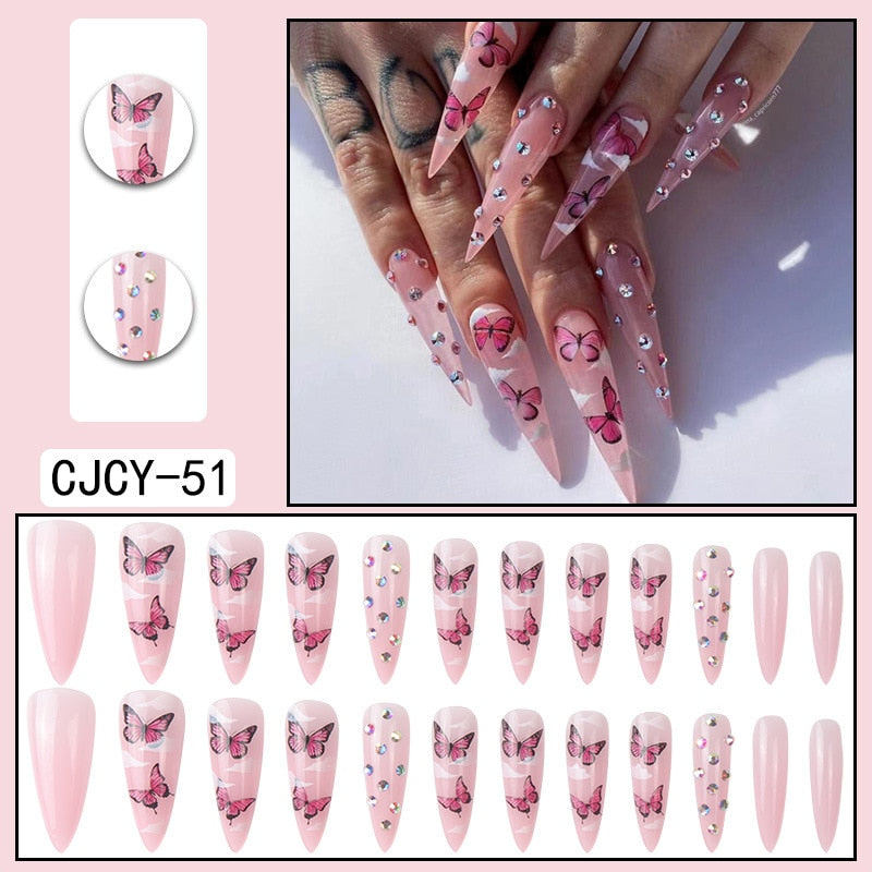 Fake Nails Heart Pattern Full Cover Fake Nails DIY Glue Press On Nails