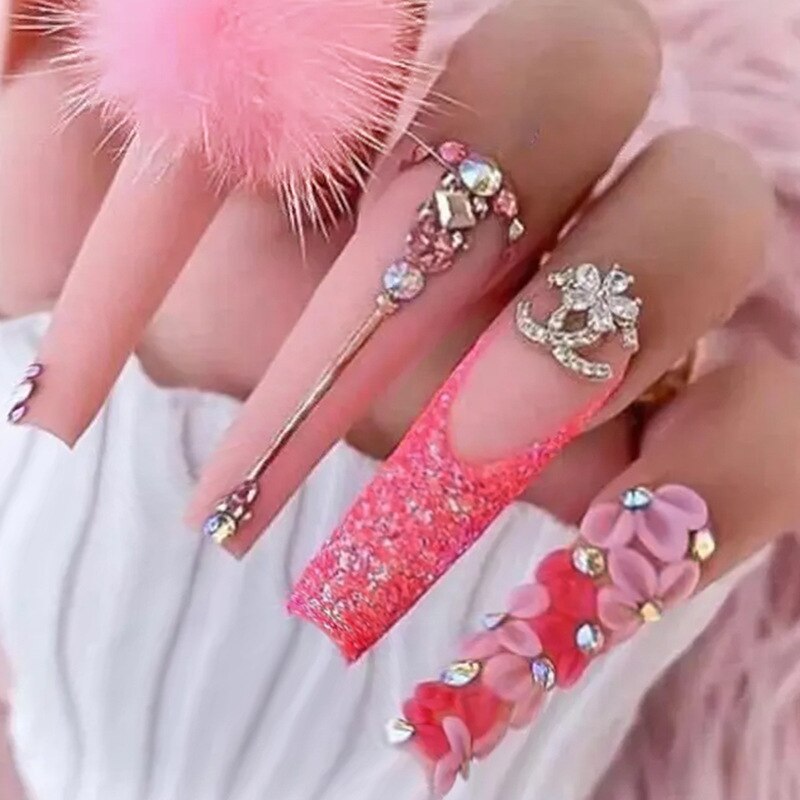 24pcs/box fake nails with Glue Detachable Long Ballerina False Nails With Design Wearable Fake Nails Full Cover