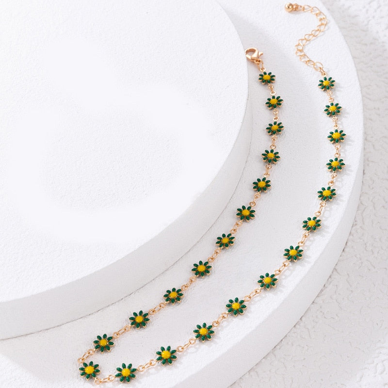 Flower Daisy Clavicle Chain Necklace for Women Girls Korean Style Sweet Short Choker Statement Wedding Bridal Jewelry Neck Chain