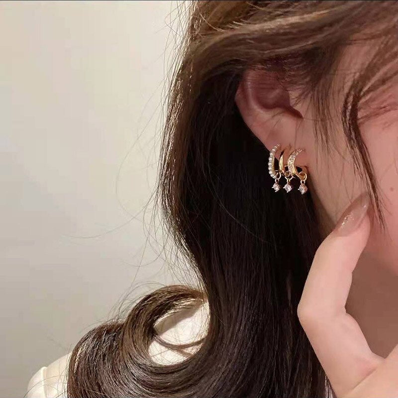 Korean Zircon Multi-layer Geometric Earrings for Women Temperament Drop Crystal Earings Party Jewelry