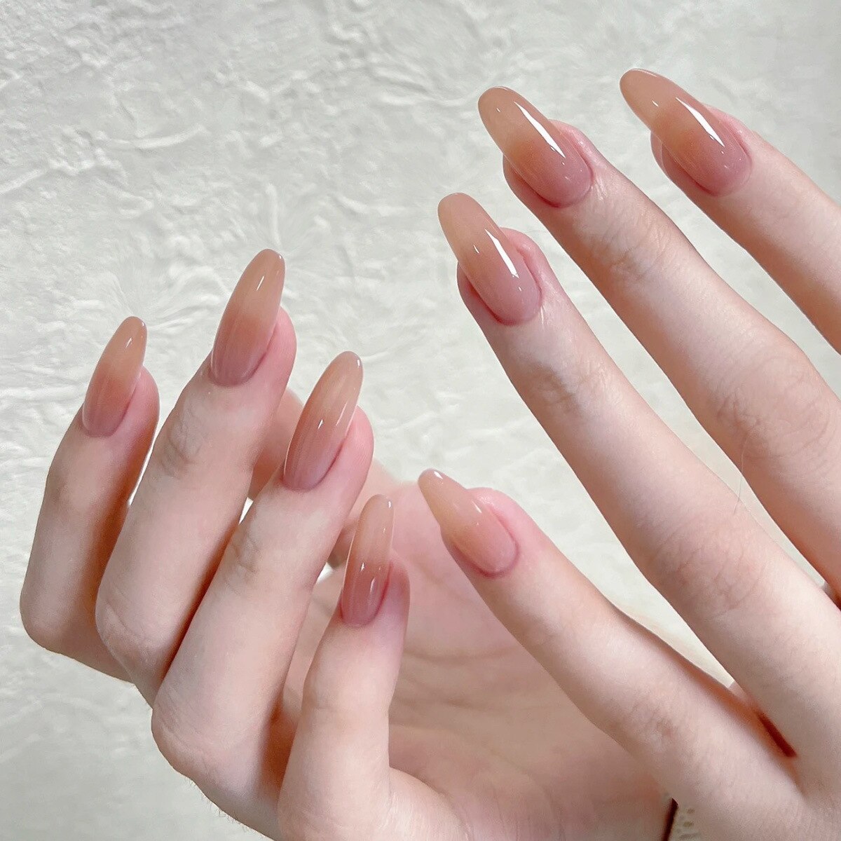 24pcs Long gradient nude false nail with glue simple artifical press on nails acrylic nails natural stick on nails set