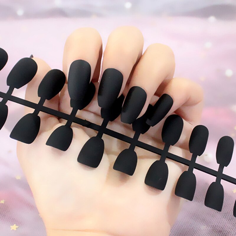 24Pcs/Sheet Matte Fake Nails Full Cover Ballet Fake Nail Elegant Solid Color Long Coffin False Nails Art Artificial Fingernails