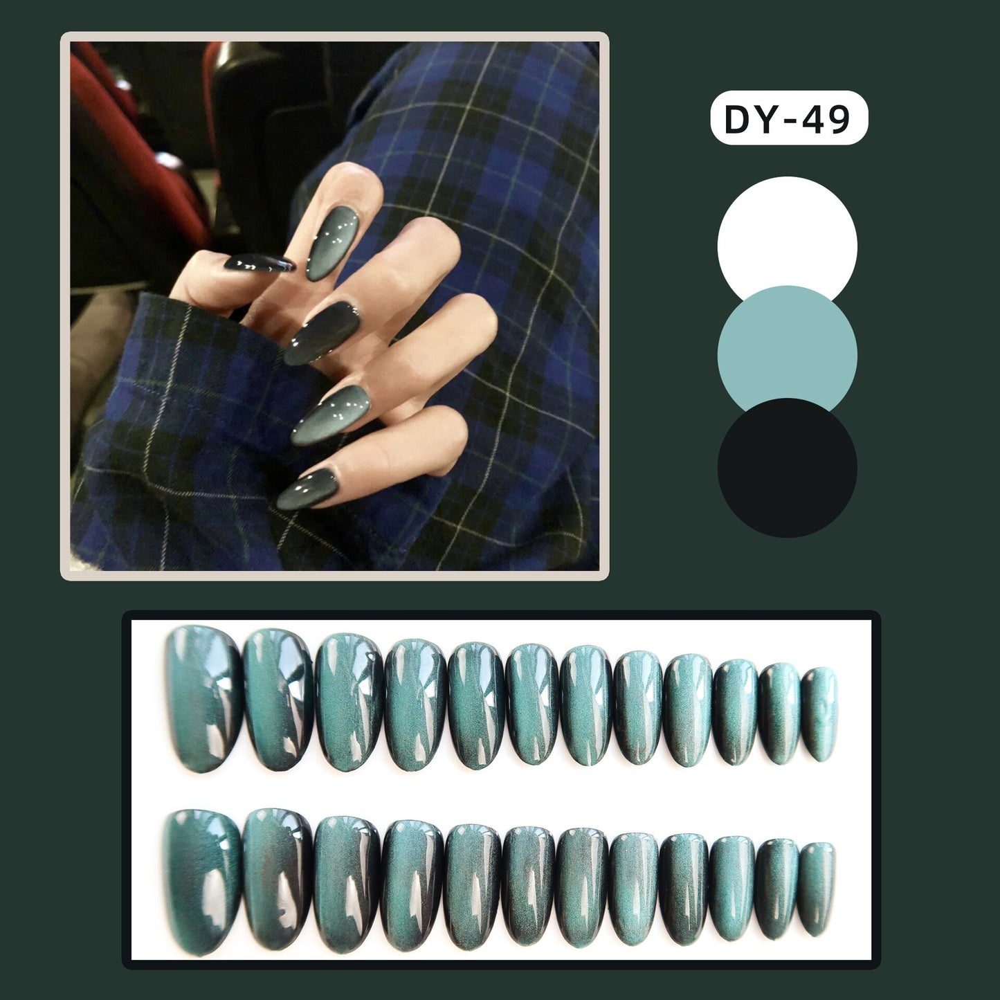 24pcs Cat Eye False Nail Sky Blue Color Fake Nail Tips Full Cover Fashion Nail Art Short Style Press on Nail Manicure Nail Tips