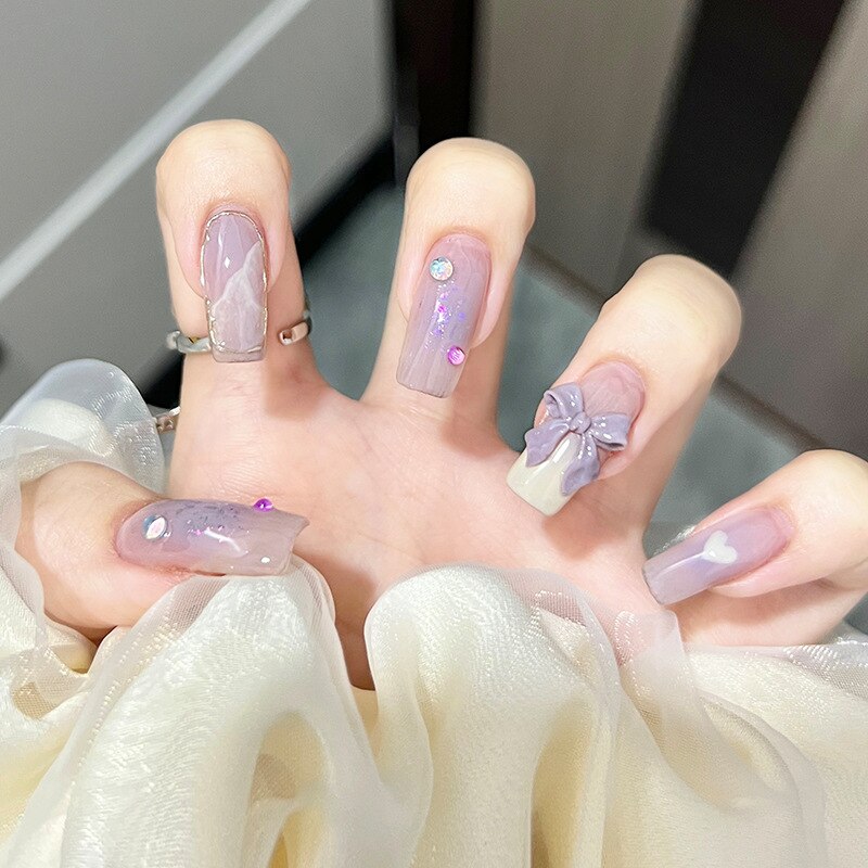 24Pcs Ballerina False Nails Star and Moon Press on Nails Blue with Glue Wearable Fake Nails Glitter Full Cover Nail Tips Art