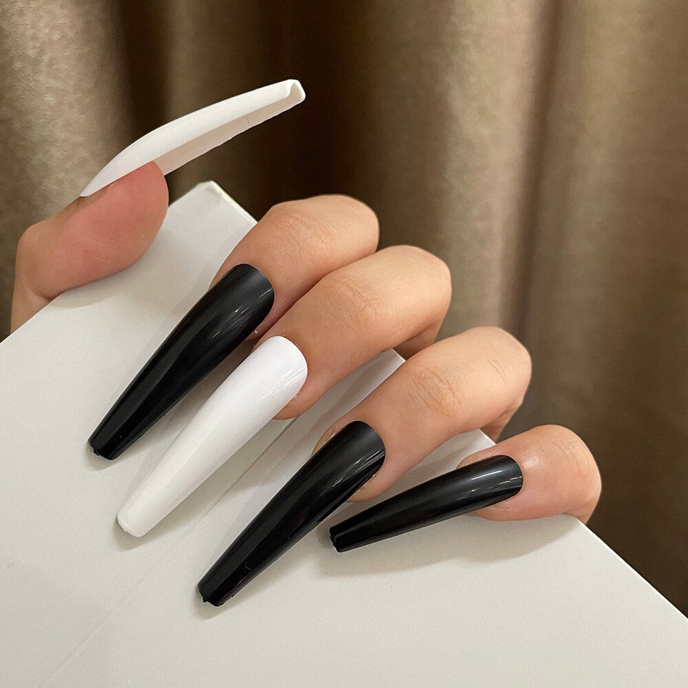 24pcs Super Long French False Nails Full Cover Coffin Ballerina Nail Tips Removable Gradient Pure Color Design Press on Nails