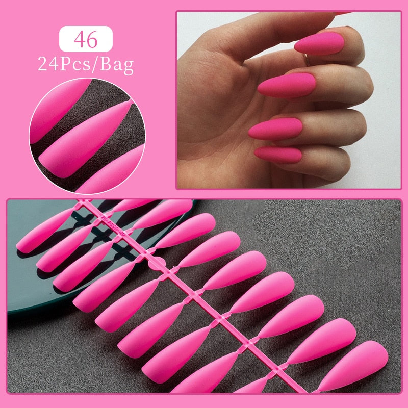 Matte False Nail Tips Solid Color Matte Super Long Coffin False Nail Ballet Press on Nails Tips