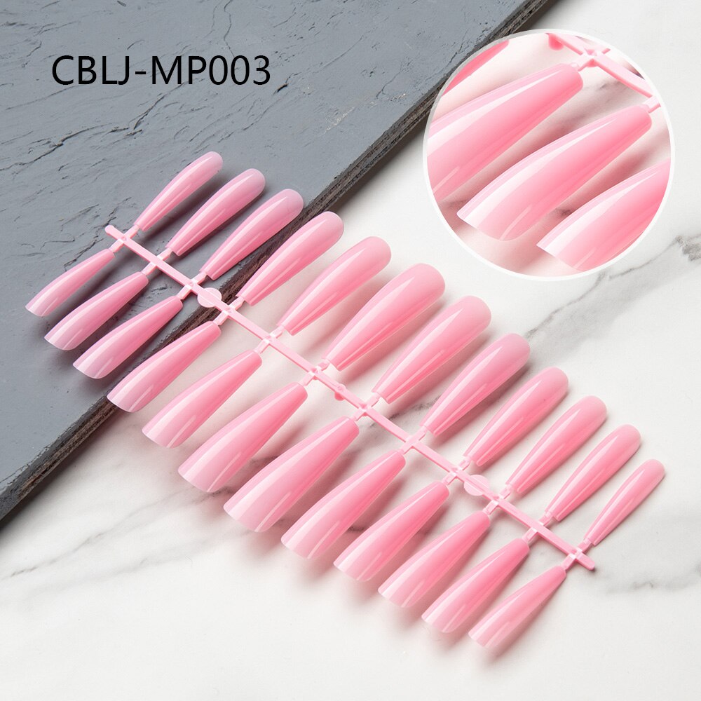 24pcs Super Long French False Nails Full Cover Coffin Ballerina Nail Tips Removable Gradient Pure Color Design Press on Nails