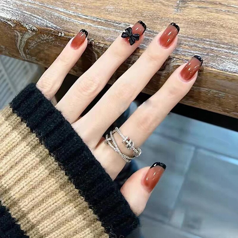 Press on False with Designs Set Cartoon Animal Decal Fake Nails Art Heart Point Full Cover Artificial Short artificial Nail Tips