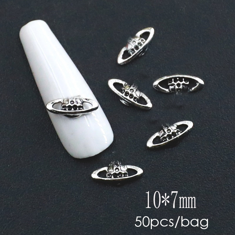 50Pcs 3D Nail Art Punk Silver Pearl Shape Gothic Design Luxury Charms Manicure Tips Rhinestones Decoration