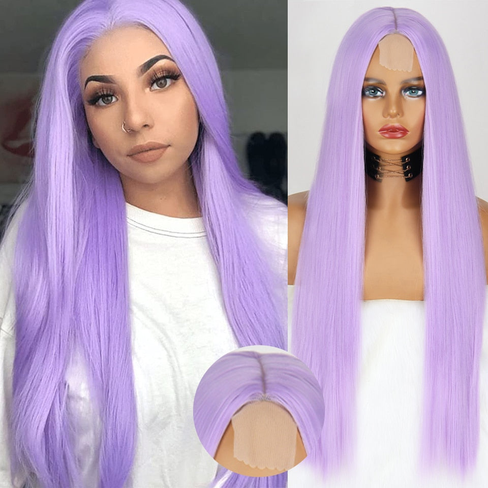 Long Straight White Natural Wigs Middle Part Heat Resistant Synthetic Wigs Suitable for African Women Daily Cosplay Halloween Wig