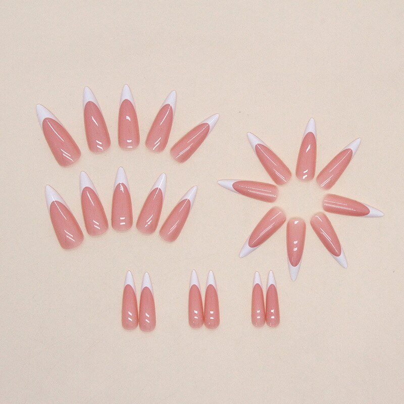 24Pcs Aurora French Finished Fake Fingernails Long Stiletto False Nails Almond Spike Head Press on Nails Manicure Nail Supplies