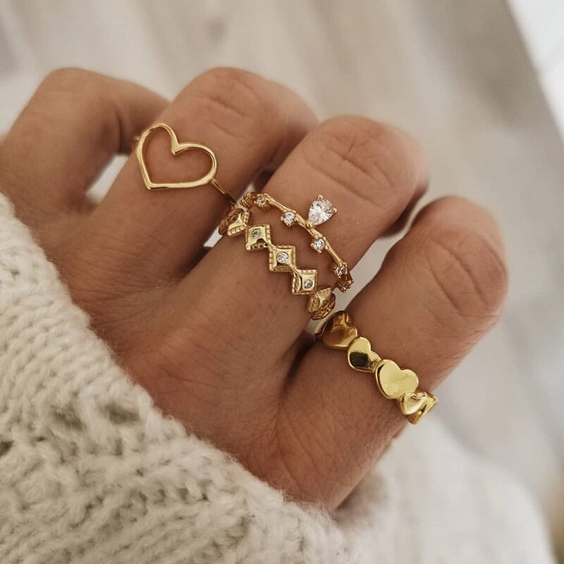 Bohemian Midi Knuckle Ring Set For Women Crystal Stars Moon Flower Love Crescent Geometric Coin Snake Finger Vintage Jewelry