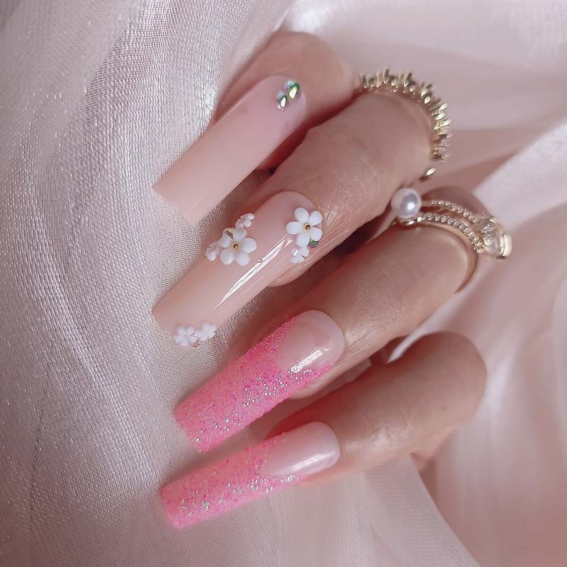 24pcs luxury jewelry long ballet coffin fake nails crystal diamond sexy black