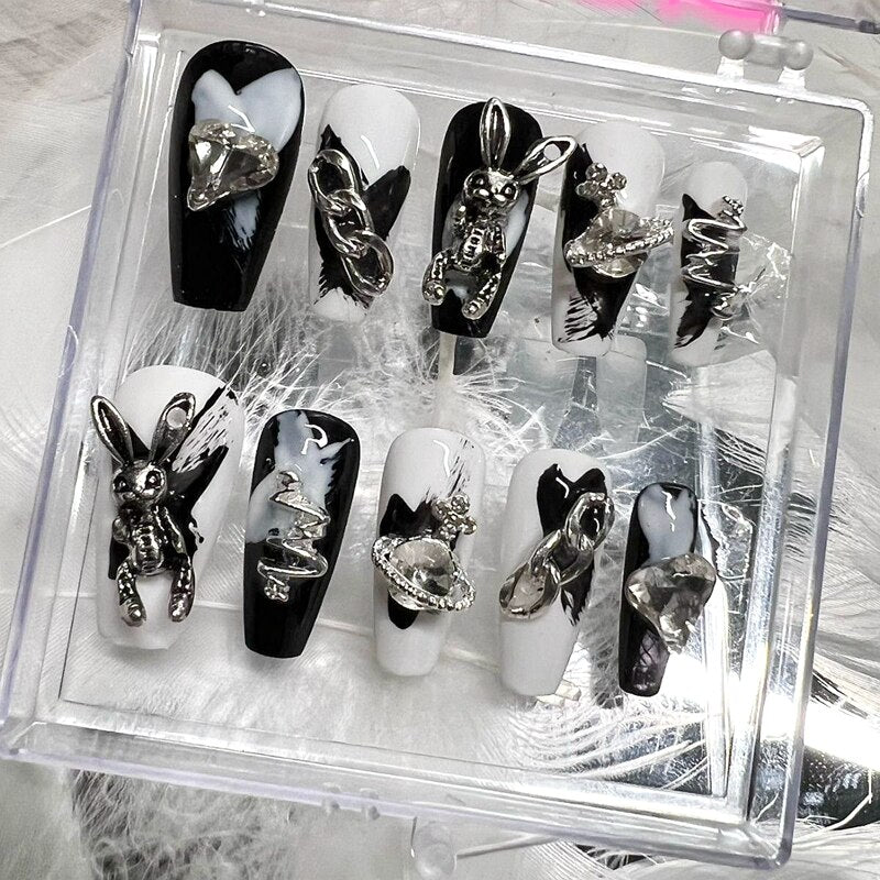 Handmade Y2K Cute False Nails Tips Glitter Rhinestone Press On Nail Reusable Long Coffin Ballet Acrylic Fake Nail With Glue