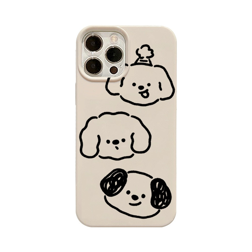 Smile puppy Retro Simple art Sweet Phone case For iPhone 14 13 11 12 Pro Max 14 Plus XR Xs Max 7 8 Plus case Cute cartoon Cover