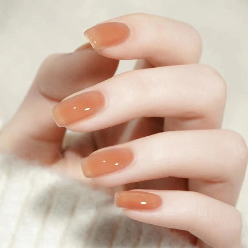 24pcs Long gradient nude false nail with glue simple artifical press on nails acrylic nails natural stick on nails set