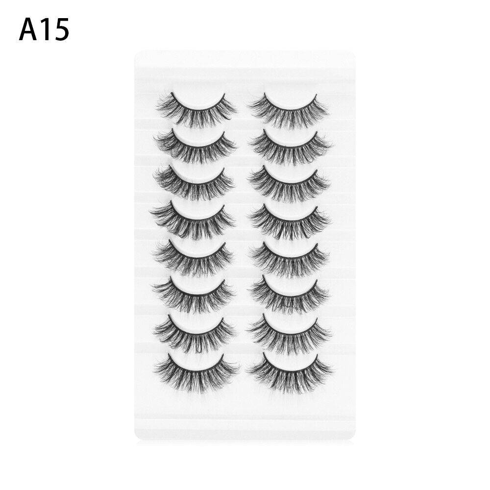 8 Pairs 3D Mink False Eyelashes Mixed Style 100% Mink Hair Wispies Criss-cross Fluffy Eyelashes Volume Handmade Cruelty-free