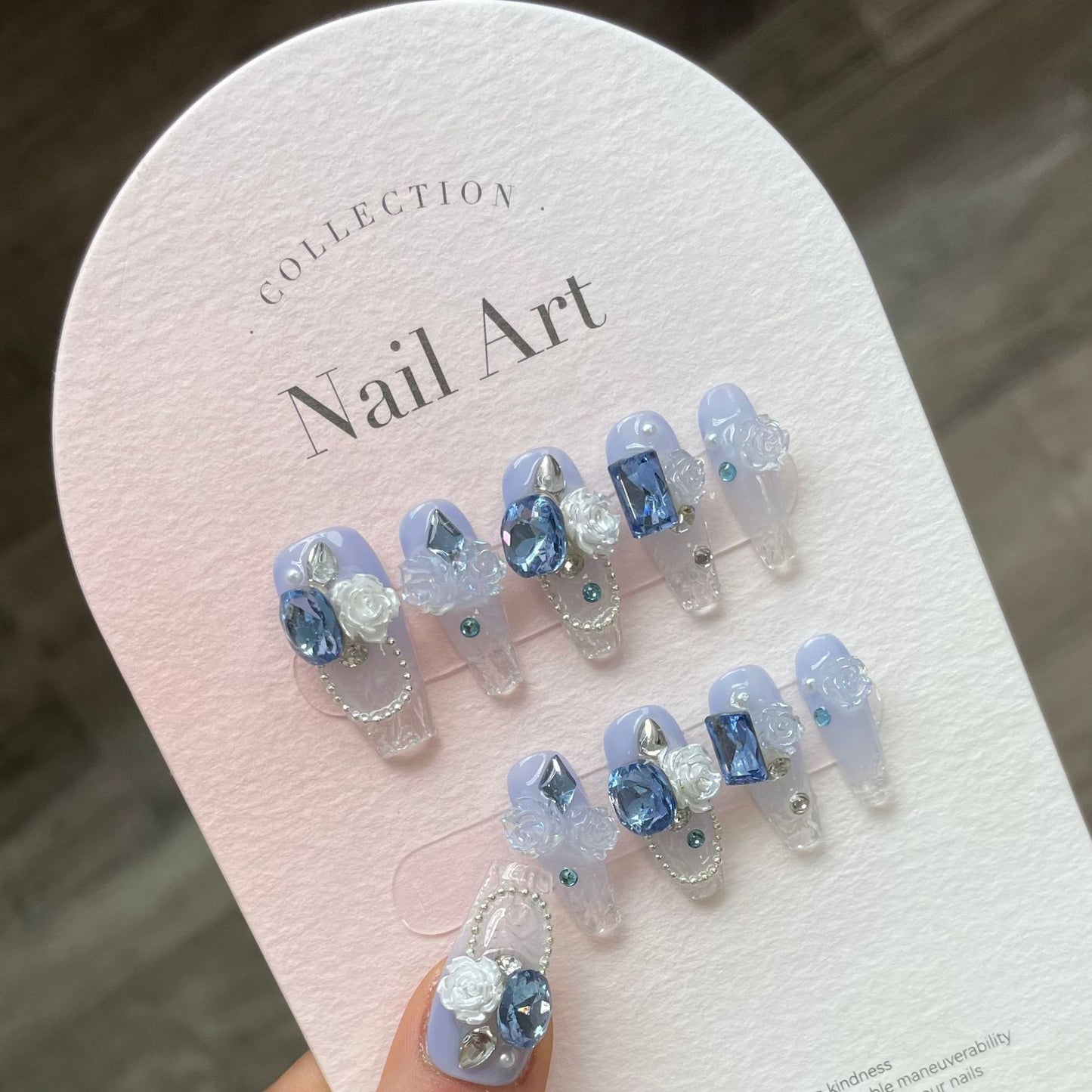 10Pcs Blue Handmade Press On Nails Set Ballet Wearable Artificial False Nails Decoration Nail Art Manicure Fake Nails Tips