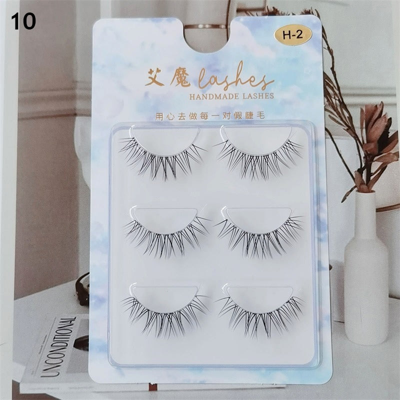 3pairs Mink Eyelashes Invisible Band Lash Extension Natural False Eyelashes Cross Cluster Fairy 3D Faux