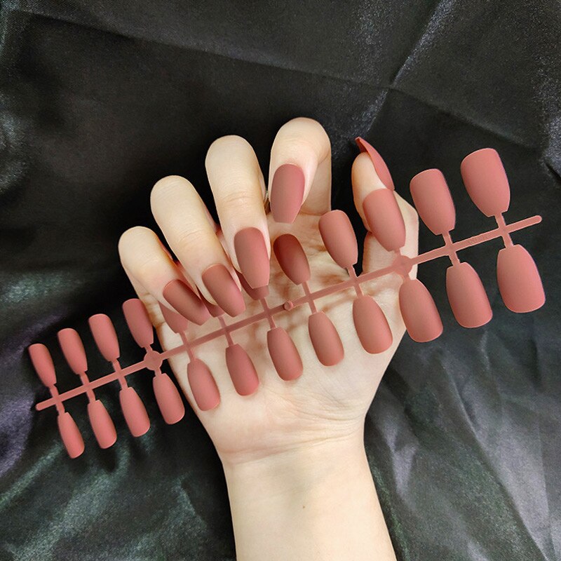 24Pcs/Sheet Matte Fake Nails Full Cover Ballet Fake Nail Elegant Solid Color Long Coffin False Nails Art Artificial Fingernails