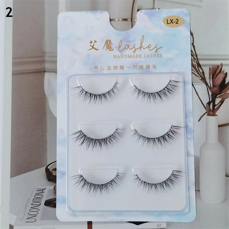 3pairs Mink Eyelashes Invisible Band Lash Extension Natural False Eyelashes Cross Cluster Fairy 3D Faux