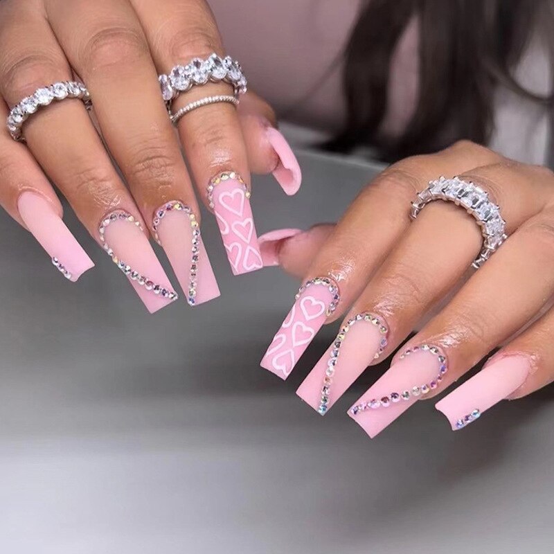 24pcs artificial nails pink french press on nails Sticker Fake Nails Tips With Glue Full Cover Detachable Finished Fingernails