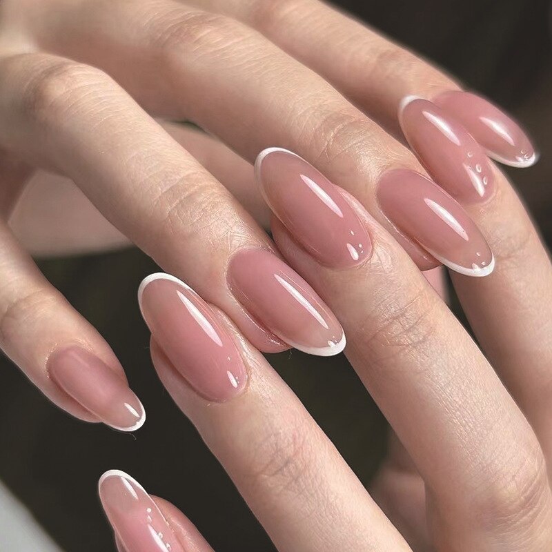 24pcs Long gradient nude false nail with glue simple artifical press on nails acrylic nails natural stick on nails set