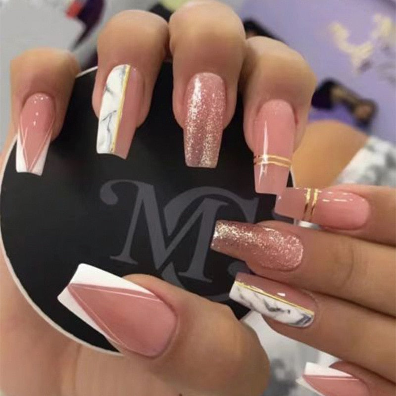 Fake Nails Heart Pattern Full Cover Fake Nails DIY Glue Press On Nails