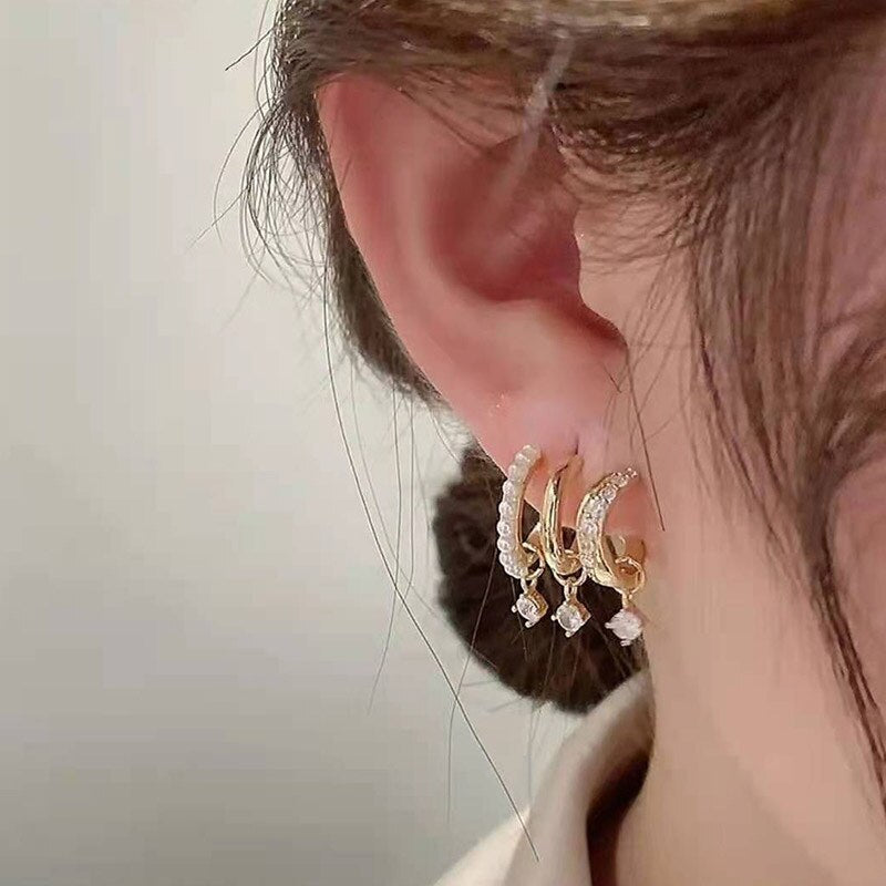 Korean Zircon Multi-layer Geometric Earrings for Women Temperament Drop Crystal Earings Party Jewelry