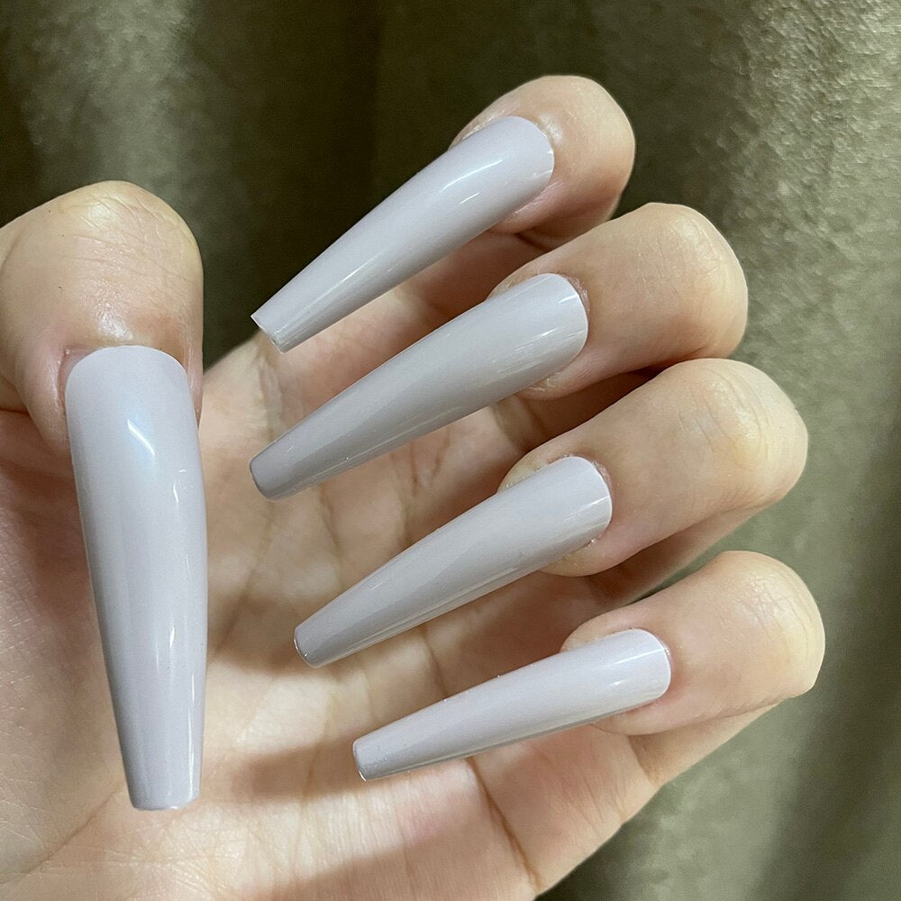 24pcs Super Long French False Nails Full Cover Coffin Ballerina Nail Tips Removable Gradient Pure Color Design Press on Nails