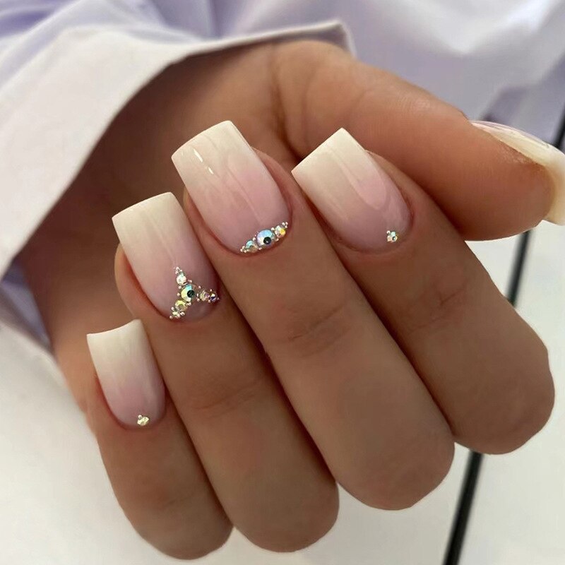 24pcs False Nails with glue flower design Long Coffin French Ballerina Fake Nails Full Cover acrylic Nail Tips Press On Nails