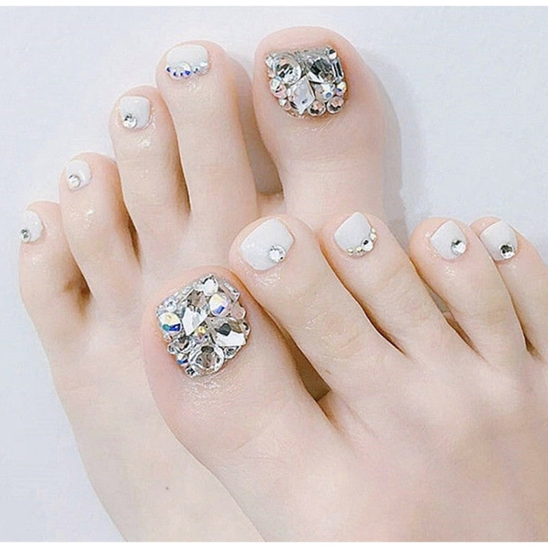 24pcs/box Fake Toenails With Designs Artificial Press On Nail Tips Full Cover Over Head False Nails With Glue Nail Art