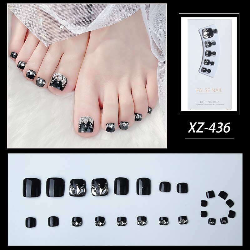 Gold Full Diamond Feet Nails Press On Fake Glitter Toe Nail Stickers Full Cover Toe Nail Tips False Foot Nails