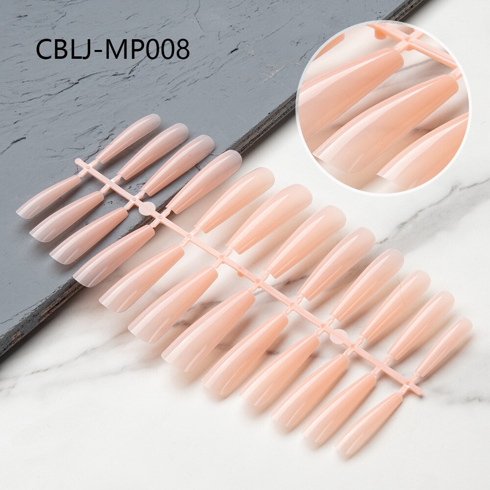 24pcs Super Long French False Nails Full Cover Coffin Ballerina Nail Tips Removable Gradient Pure Color Design Press on Nails