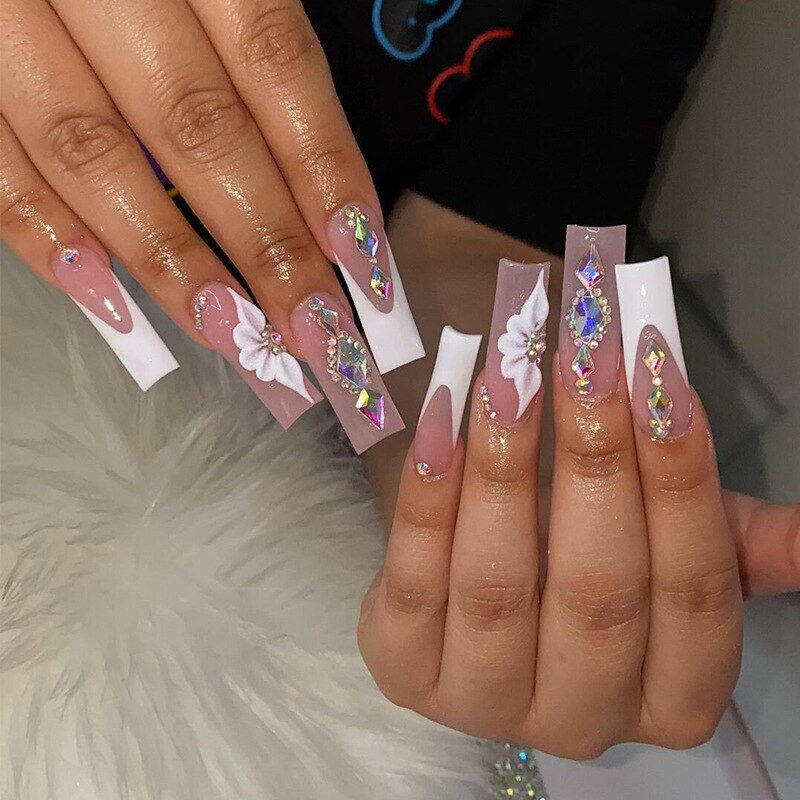 24pcs/box fake nails with Glue Detachable Long Ballerina False Nails With Design Wearable Fake Nails Full Cover