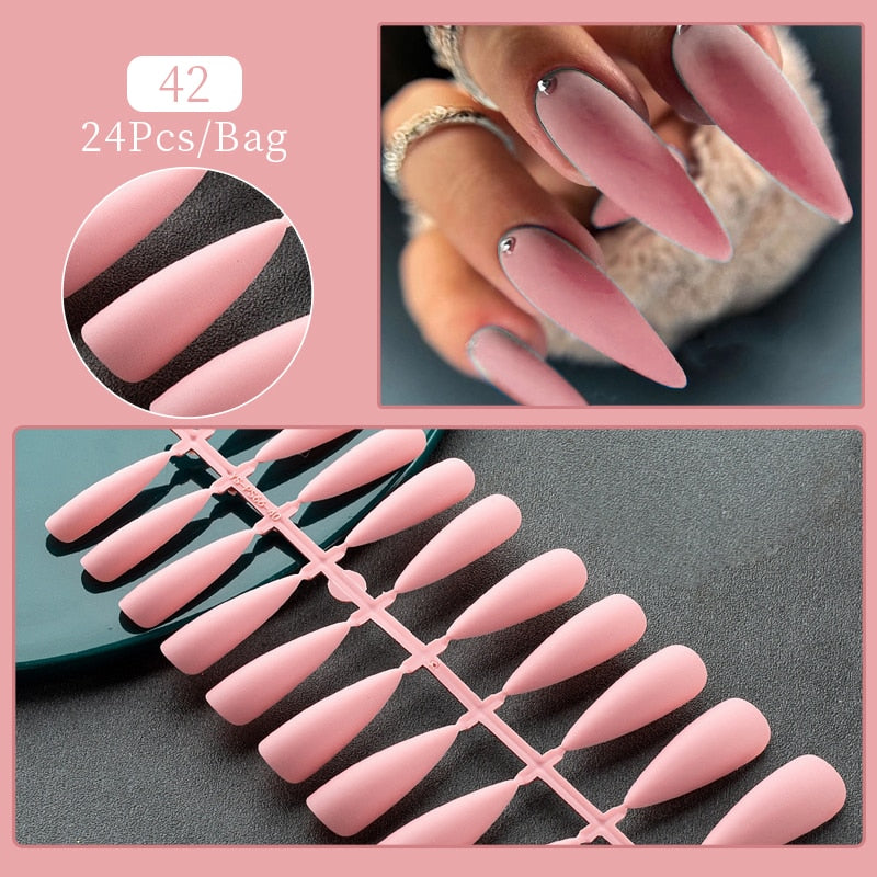 Matte False Nail Tips Solid Color Matte Super Long Coffin False Nail Ballet Press on Nails Tips