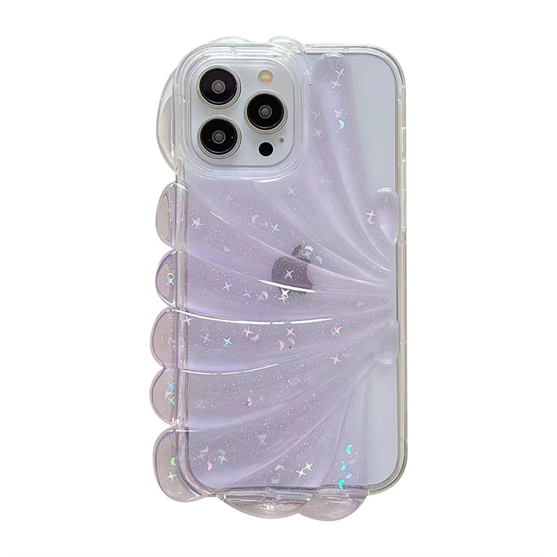 Summer Style Glitter Shell Star Sequin Epoxy Phone Case For iPhone 14 13 12 11 Pro Max INS 3D Simple Fresh Clear Soft Back Cover