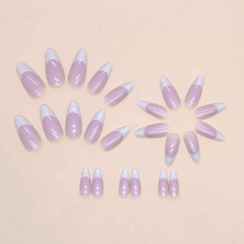 24Pcs Aurora French Finished Fake Fingernails Long Stiletto False Nails Almond Spike Head Press on Nails Manicure Nail Supplies