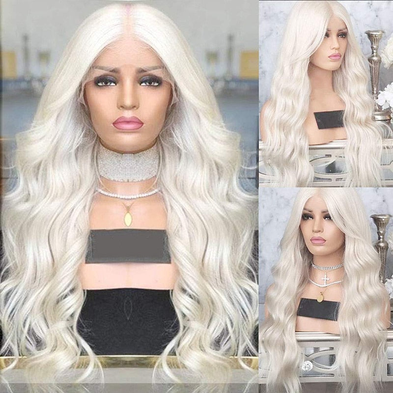 Long Body Wave Wig Middle Part Synthetic Lace Front Wigs for Women Pre Plucked Natural Hairline Wig Daily Use Cosplay Wig