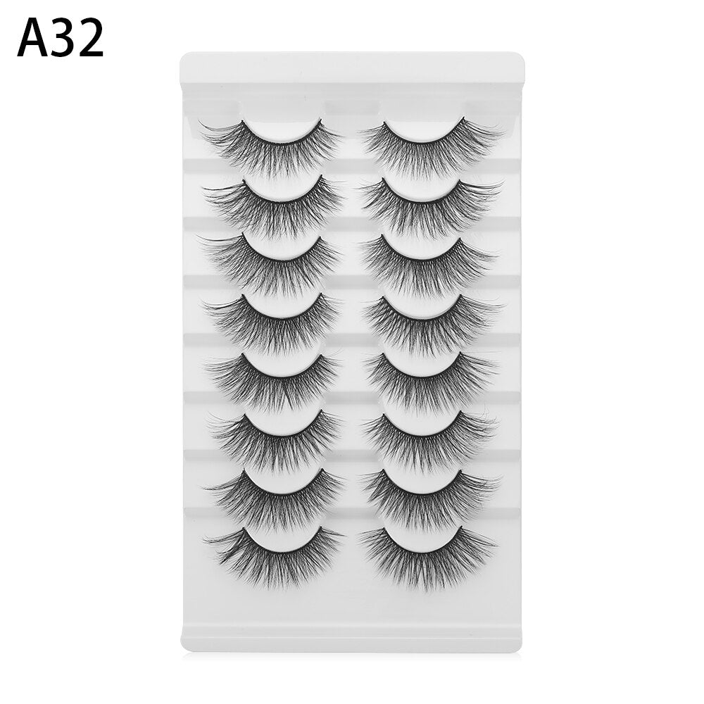 8 Pairs 3D Mink False Eyelashes Mixed Style 100% Mink Hair Wispies Criss-cross Fluffy Eyelashes Volume Handmade Cruelty-free