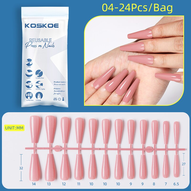 Matte False Nail Tips Solid Color Matte Super Long Coffin False Nail Ballet Press on Nails Tips