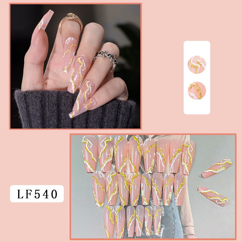 24Pcs/Box Sweet Long Round/Square Head False Nail Art Full Cover Detachable Artificial Y2k Fake Nails Ballerina Press on Nails