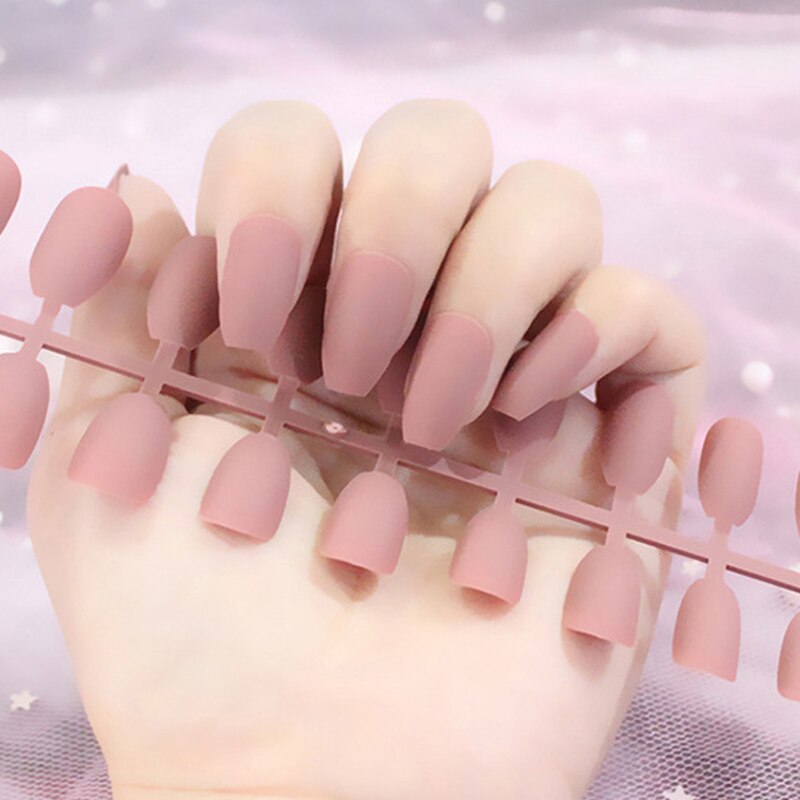 24Pcs/Sheet Matte Fake Nails Full Cover Ballet Fake Nail Elegant Solid Color Long Coffin False Nails Art Artificial Fingernails