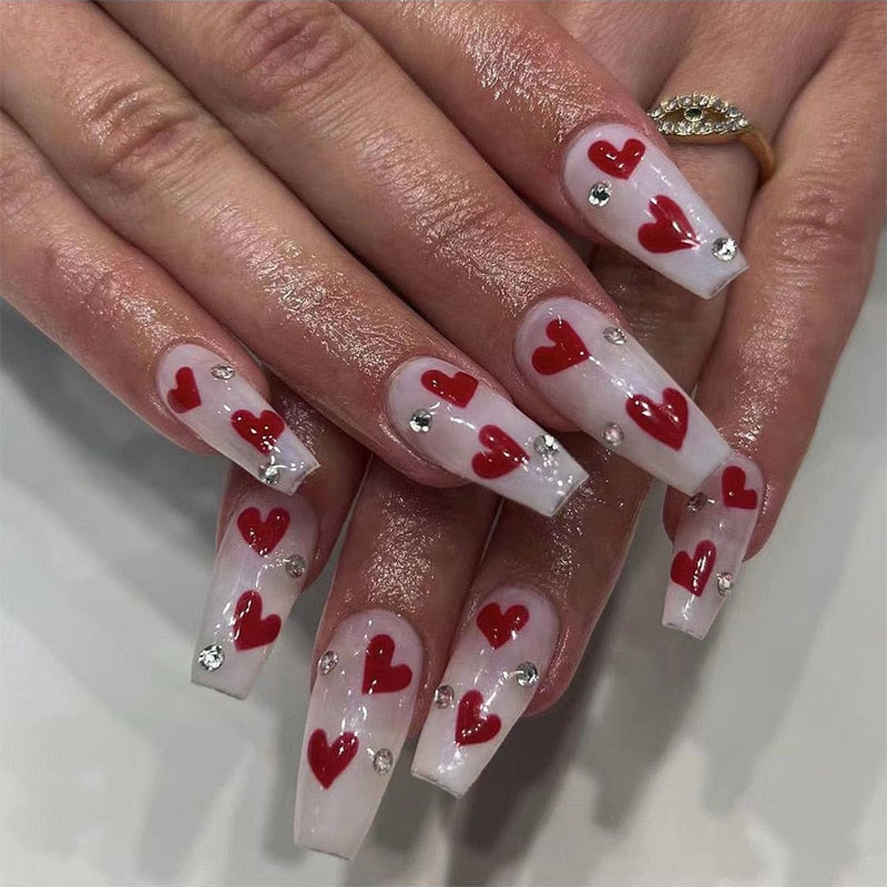 Fake Nails Heart Pattern Full Cover Fake Nails DIY Glue Press On Nails