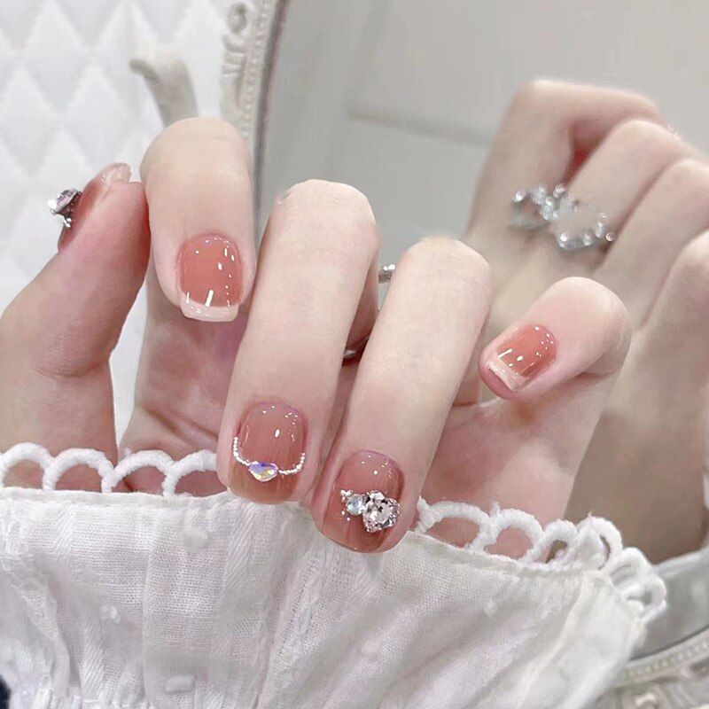 Fake Nails Sets Press on Ballet False Nails with Flower Designs Removable Acrylic Artificial Nails Glitter Nails Art Long Tips