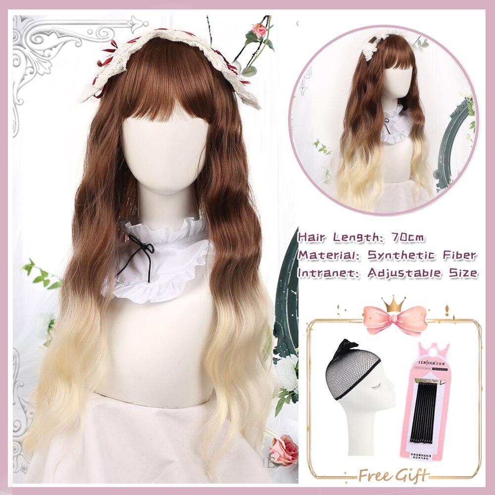 Cosplay Purple Blue High Gloss Bangs Synthetic Long Curly Hair Wig Lolita Women Heat-resistant Wig