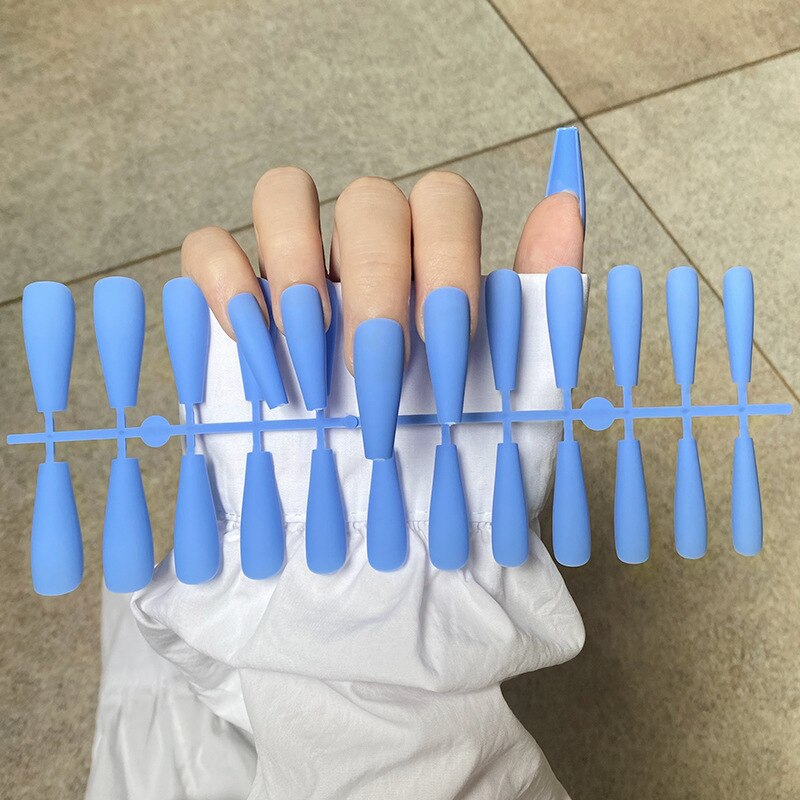 24Pcs/Sheet Matte Fake Nails Full Cover Ballet Fake Nail Elegant Solid Color Long Coffin False Nails Art Artificial Fingernails